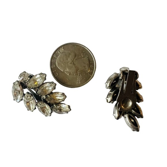Vintage Clear Rhinestone Clip Earrings - Picture 2 of 2